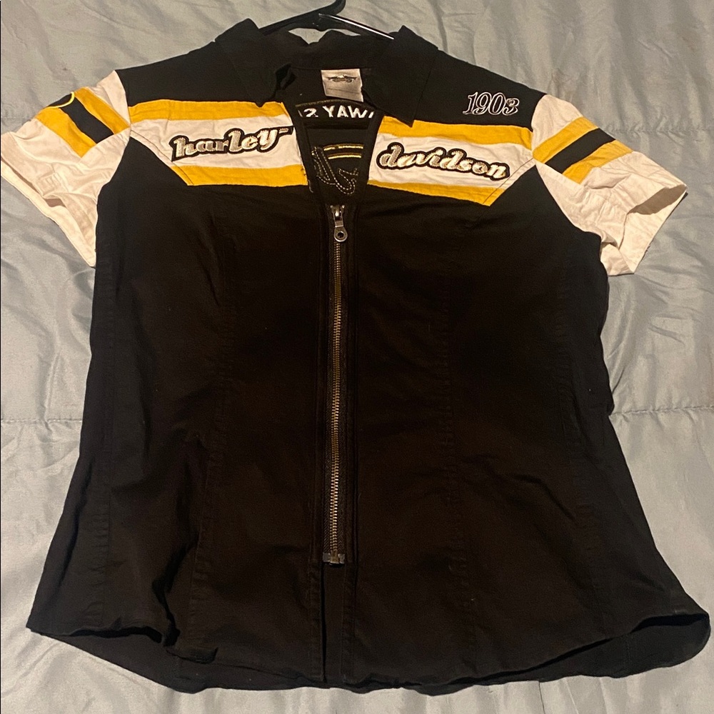 Harley-Davidson Black and Yellow Zip-Up Top